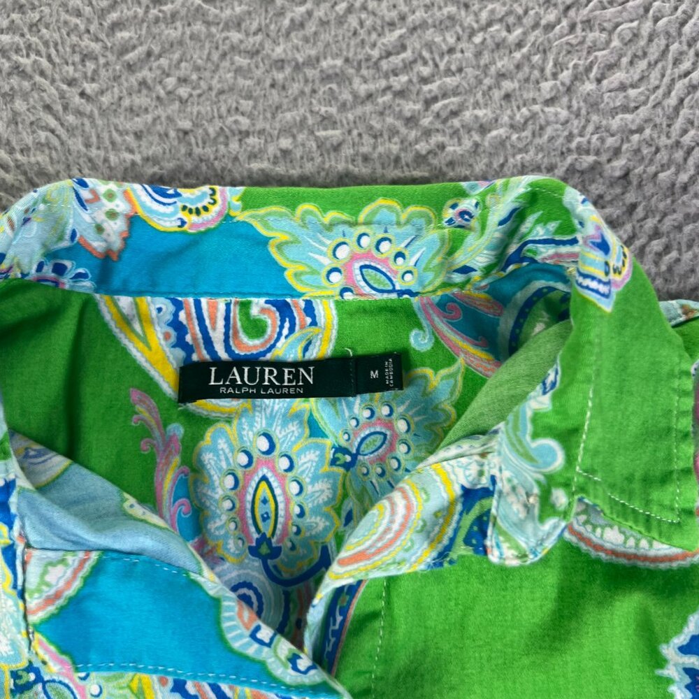 Lauren Ralph Lauren Pajama Dress Womens Medium Green Paisley PJ Top Button - Picture 10 of 10